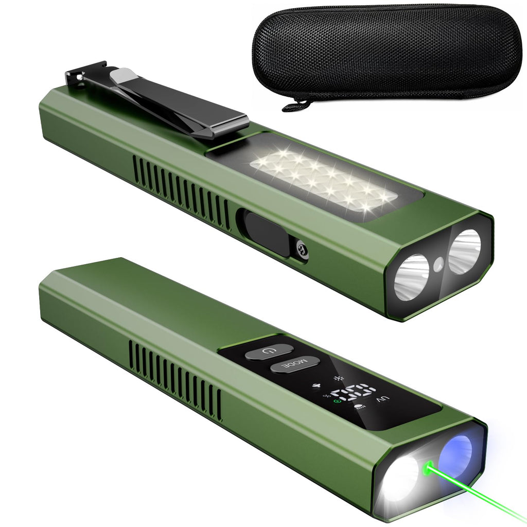 Acoszero EDC Flashlight 4 in 1 Pocket Magnetic Slim Flat Flashlight High Lumens Work Light with Green Beam & UV Light & Warning Light Combo EDC Rechargeable LT-010 (Green Color)