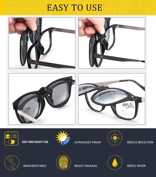 FF FRAZALA Polarized Clip On Sunglasses Over Prescription Glasses Anti-Glare UV Protection Flip-up Sun Glasses (Silver)