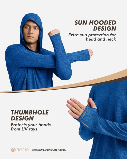 BOOJO Sun Hoodie for Men - Lightweight Long Sleeve UV UPF 50+ Fishing Shirt | Perfect for Athletic Workouts