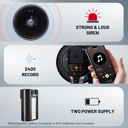 MyMealivos 50W Bluetooth Megaphone - Rechargeable Bullhorn with Siren & 240s Recording | 1600ft Range for Sports & Emergencies