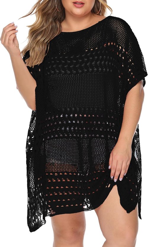 Chalier Women's Crochet Swimsuit Cover-Up - Plus Size Hollow Out Bikini Dress for Beach Wear