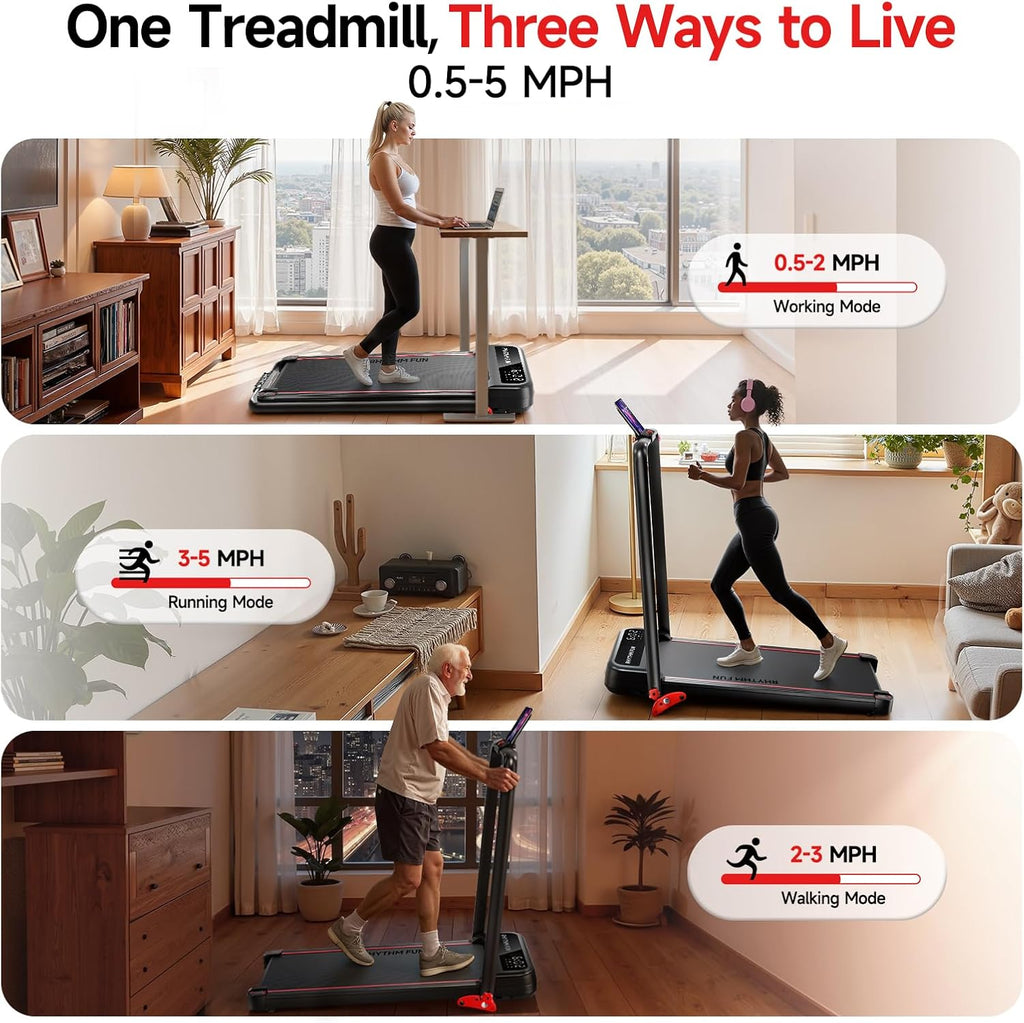 RHYTHM FUN Treadmill - Portable Folding Walking Pad with Incline & Handle Bar | 300lbs Capacity, Low Noise