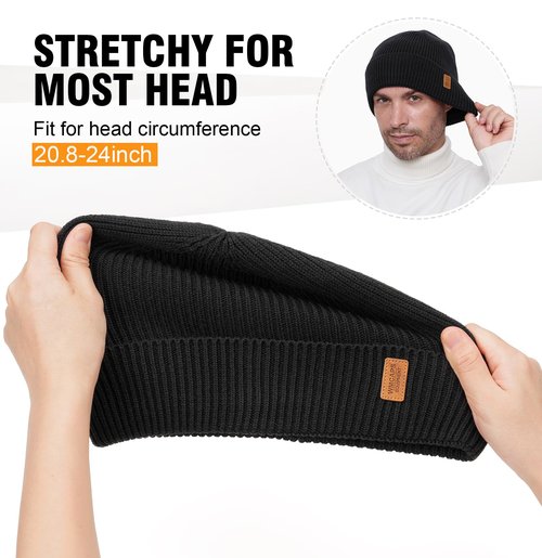 Wmcaps Merino Wool Fleece Lined Beanie Winter Hats for Men Women, Warm Thermal Kint Cap for Outdoor Black
