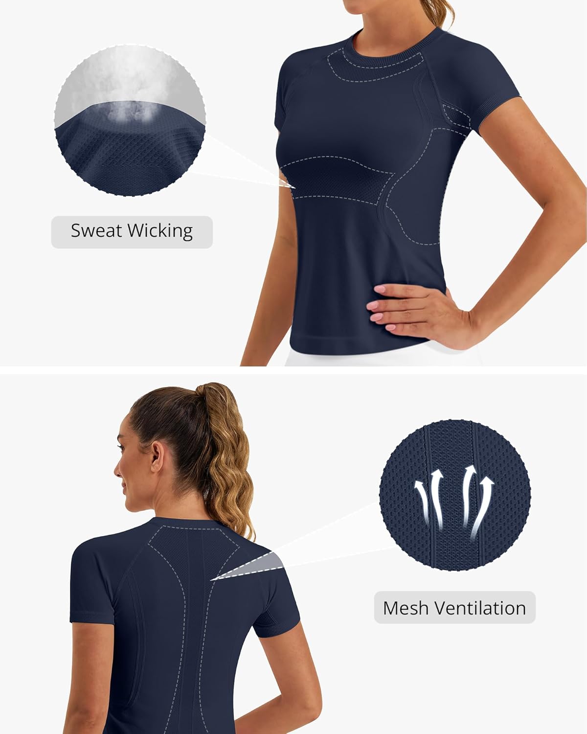 Stelle Women's Seamless Workout Tops - Breathable Short Sleeve Athletic Tees for Yoga & Gym