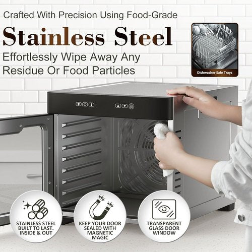 **Commercial Food Dehydrator - 800W Stainless Steel Dryer for Meat, Fruit & Veggies | 9 ft² Usable Area**