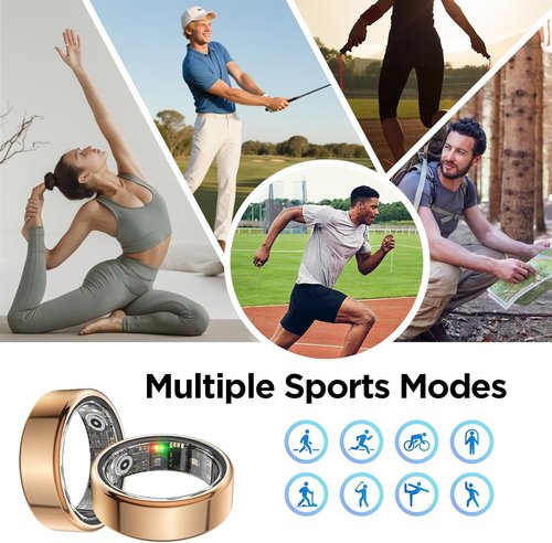 BENIO Gen 2 Smart Ring - Fitness Tracker with Step, Sleep, Blood Oxygen & Heart Rate Monitor | Size 8.5, Gold