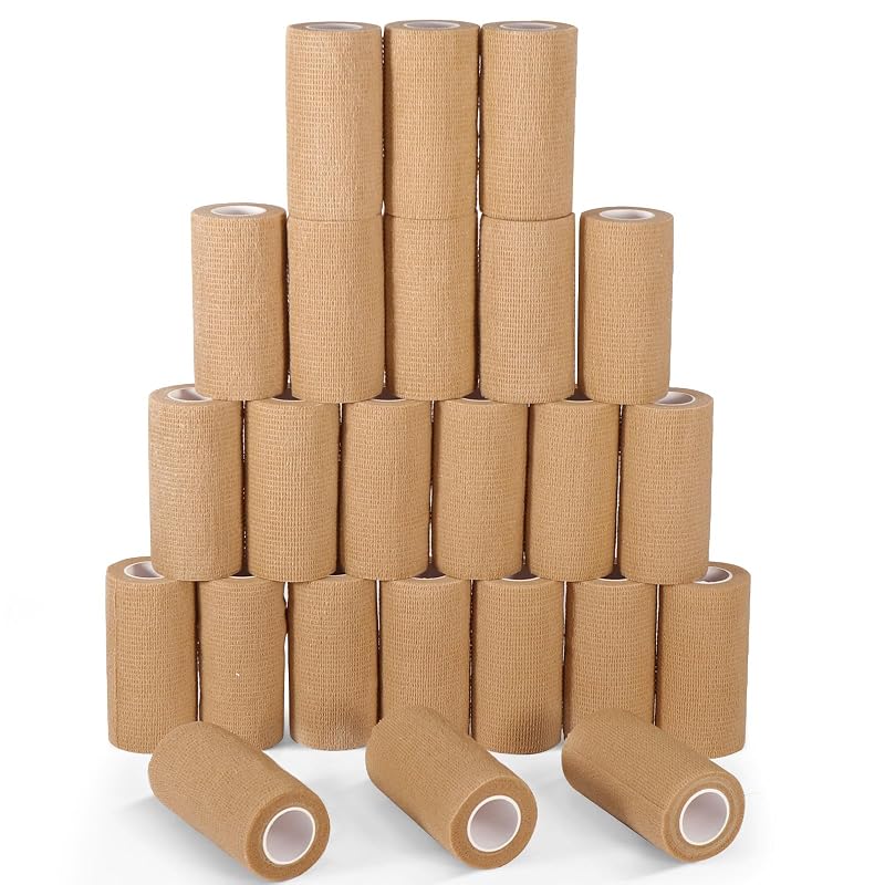 4 Inch Self-Adhesive Bandage Wrap 5 Yard Cohesive Medical Tape - 24 Pack Brown (Variation: Brown+4 Inch)
