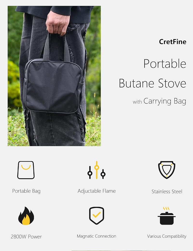 Mini Butane Camping Stove with Portable Bag - 8205 BTU, 2 hr Burn, White (Variation: White)
