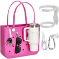 ANTAND Accessories for Bogg Bag, Foldable Cup Holder for 30oz 40oz Stanley Cup, Adjustable Drink Water Bottle Holder Only for BOGG Bag, Insert Charm Carabiner Key Holder Hooks for Tote Bag (White)