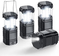 Solar Camping Lantern 4 Pack - Rechargeable LED Lights with USB-C & Solar Power | Collapsible Emergency Flashlights