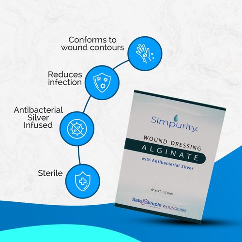 Silver Calcium Alginate Wound Dressing - Simpurity - 4"x 5" Individual Thick Pads - Dressing for Wound Care - Non-Stick Sterile Calcium Alginate Pads with Silver - Safe n' Simple Wound Care Products