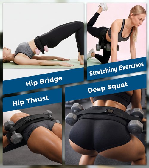 Hip Thrust Belt for Dumbbells, Kettlebells & Plates, Adjustable Booty Belt with Slip-Resistant Padding, Comfortable Glute Bridge Weight Belt for Home & Gym Workouts (Black)