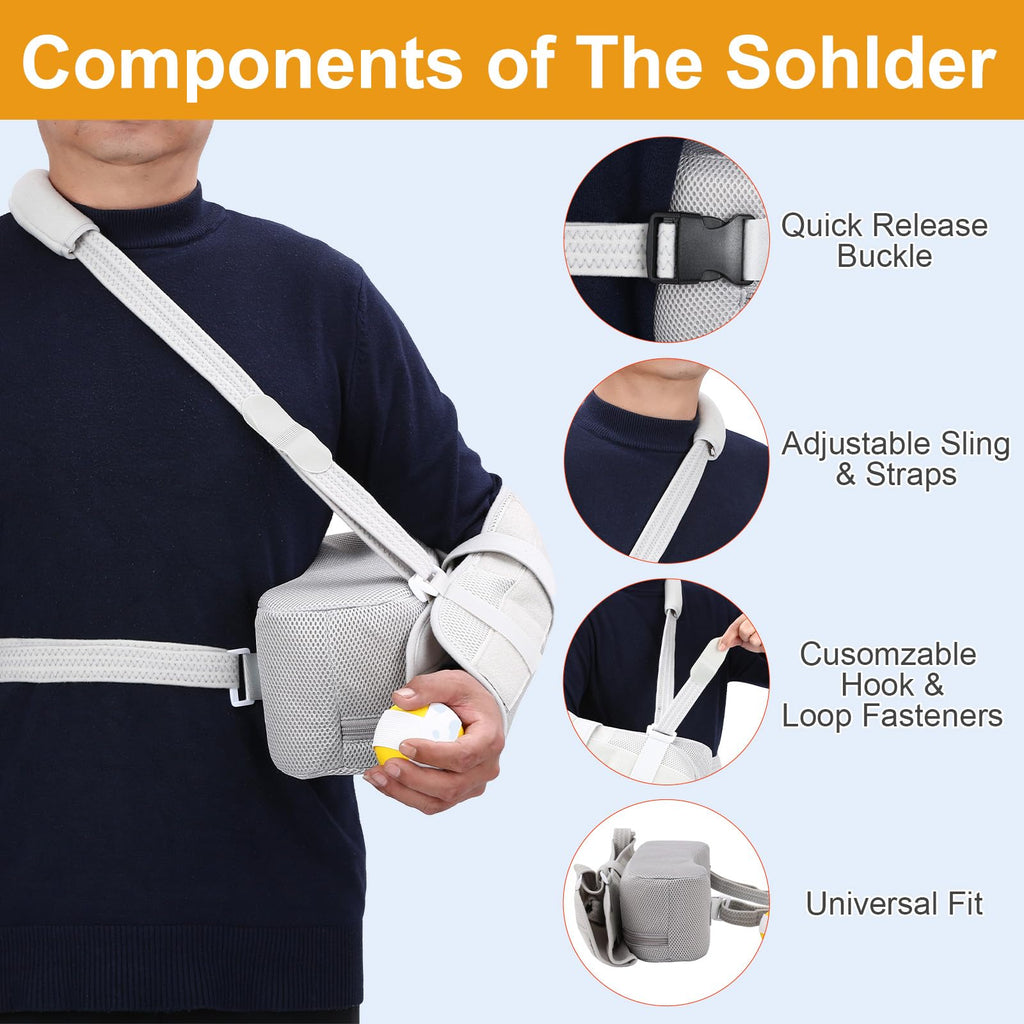 Shoulder Abduction Sling with Pillow - Arm Sling Shoulder Immobilizer for Injury Support - Abduction Slings Rotator Cuff Shoulders Brace for Sublexion, Surgery, Dislocated and Broken Arm (Gray)
