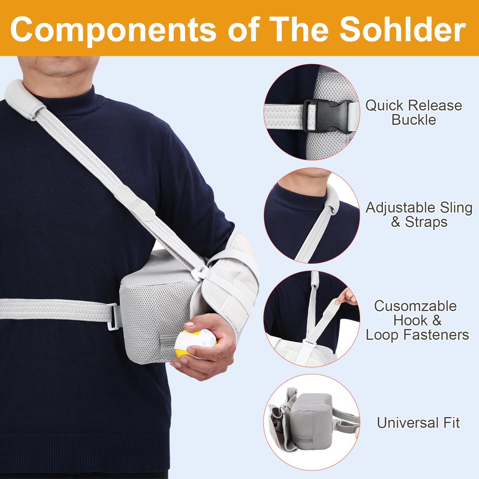 Shoulder Abduction Sling with Pillow - Arm Sling Shoulder Immobilizer for Injury Support - Abduction Slings Rotator Cuff Shoulders Brace for Sublexion, Surgery, Dislocated and Broken Arm (Gray)