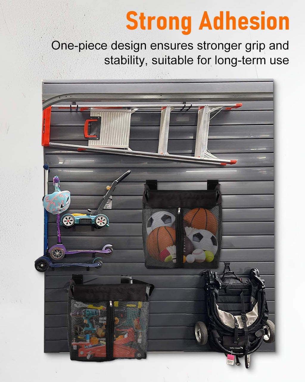 Skiennix Slatwall Basket Set - 2PCS Zippered Mesh Baskets with 6 Heavy-Duty Hooks | 16x15x11 Inch Garage Storage Solution