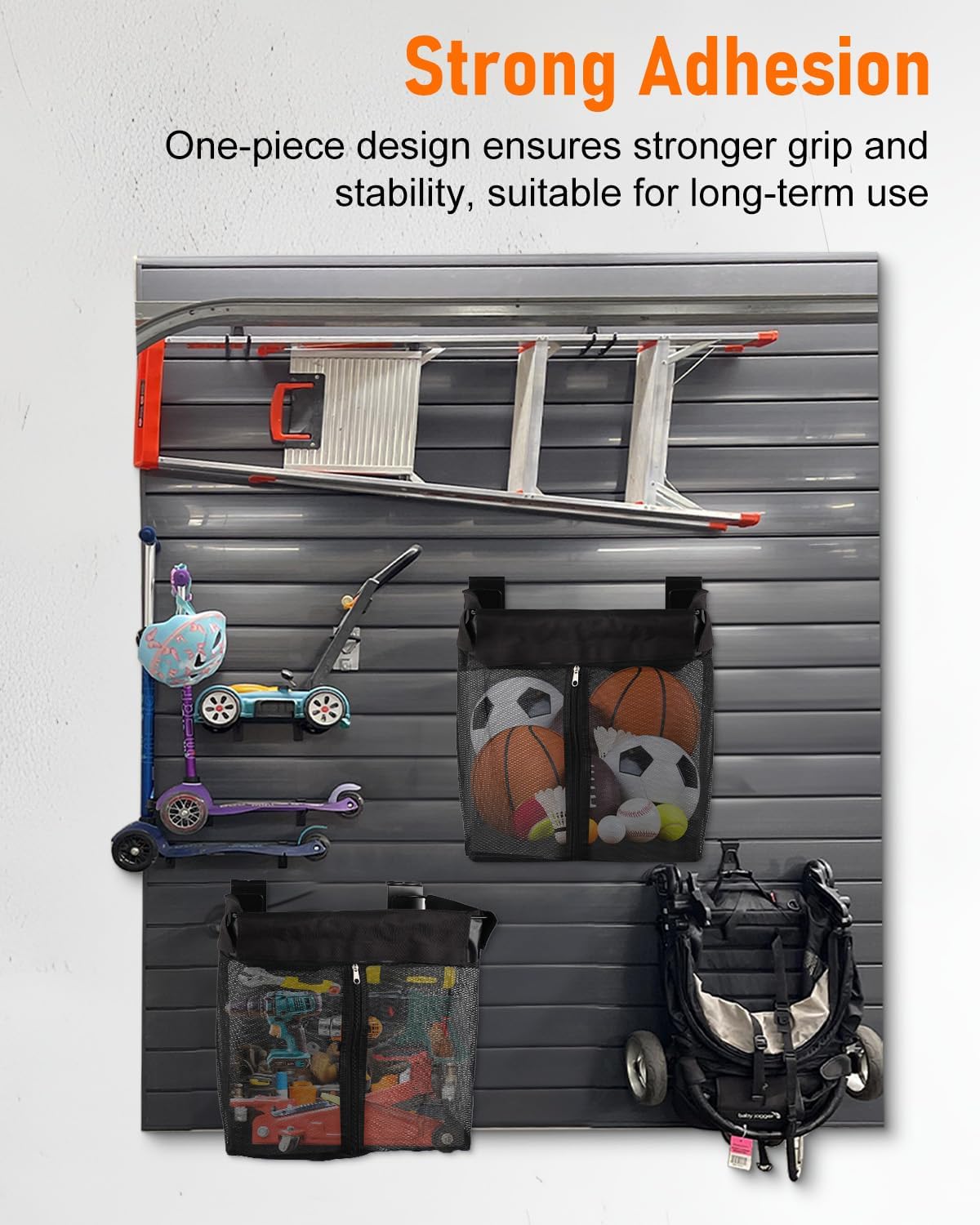 Skiennix Slatwall Basket Set - 2PCS Zippered Mesh Baskets with 6 Heavy-Duty Hooks | 16x15x11 Inch Garage Storage Solution