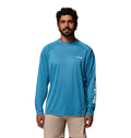 Columbia Men's PFG Terminal Tackle Long Sleeve Fishing Shirt, Blue Echo Heather/White Logo, 2X