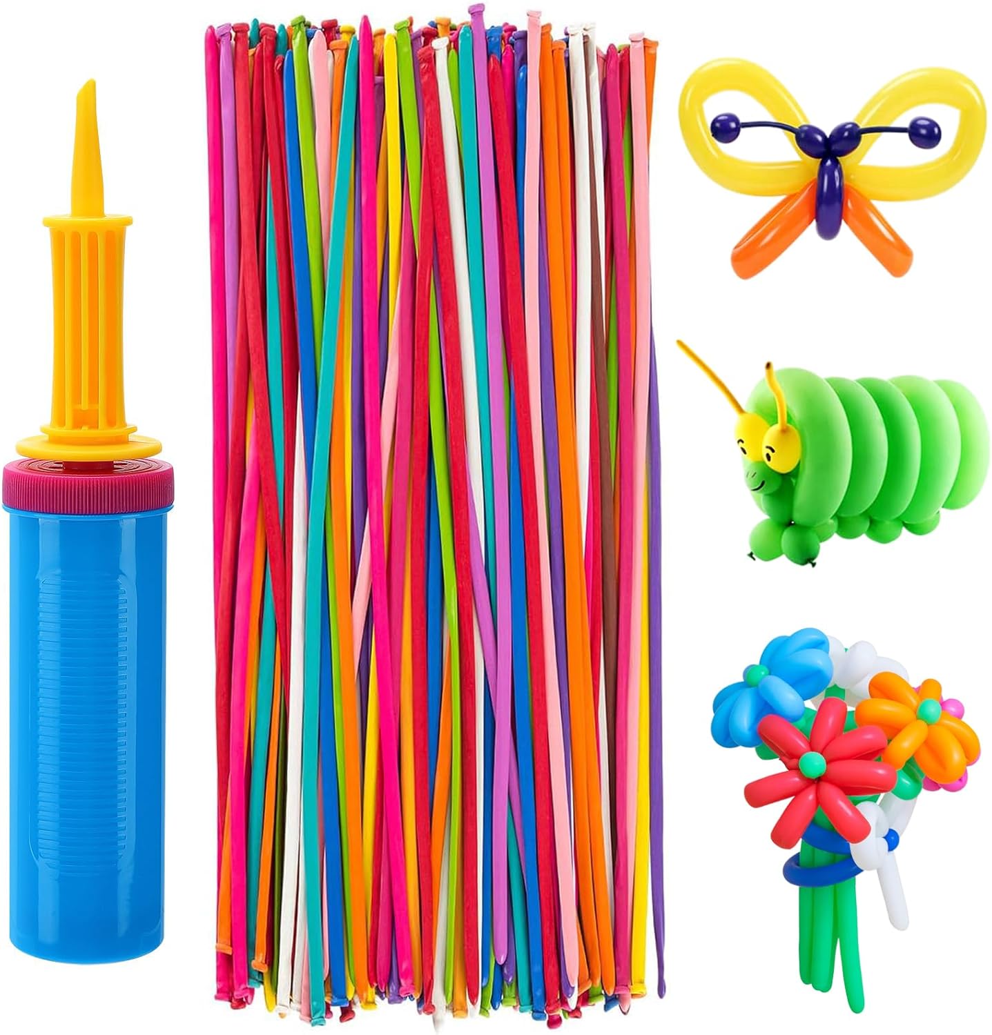Skiennix 260Q Balloons Kit - 100 Premium Latex Twisting Balloons with Pump for Kids' Parties & Events