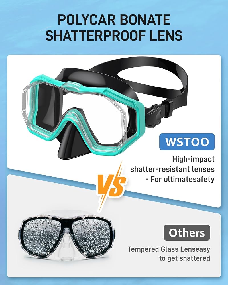WSTOO Swim Goggles with 3-Lens Nose Cover - Black Lake Green, Large