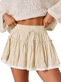 Aoudery Flowy Shorts - Women’s High Waisted Lace Ruffle Mini Skirt for Casual Boho Outfits