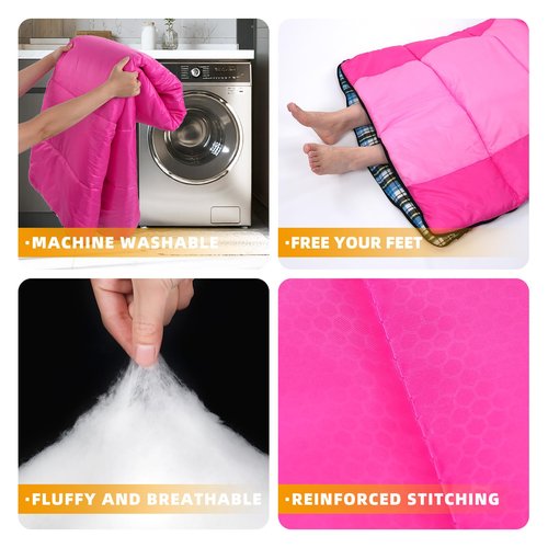 Sleeping Bags for Adults Teens Cold Weather &Warm, 3 Seasons, Cotton Flannel Liner Sleeping Bag, Lightweight Compact Camping Essentials Equipment, Hiking, Outdoor, Travel(T-Shaped) (Double Pink)