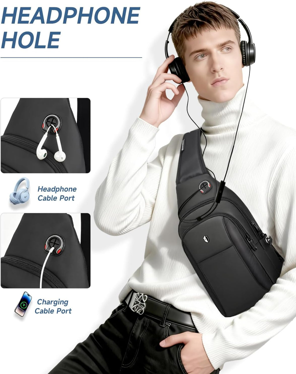 Skiennix Anti-Theft Sling Bag - Water Resistant Crossbody Backpack | Fits iPad Mini & Switch 2 - Black, Medium