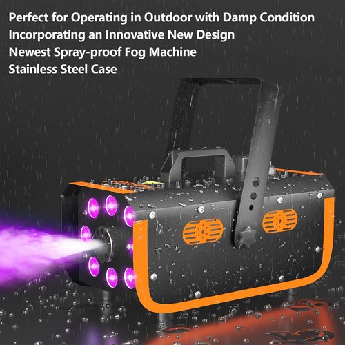 HAKUTA 500W Fog Machine - Light Rain & Splash Proof with 2300 CFM Output, 8 LED Lights & 2 Remotes