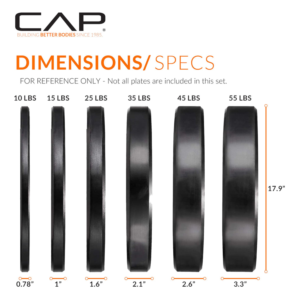 CAP 160 lb Economy Speckled Olympic Bumper Plate Set with Compact Storage Rack, 2-Inch Olympic Plates, Medium Bounce Rubber Weight Plates with Steel Hub, 4 Weight Posts & 2 Barbell Holders for Weightlifting, Strength Training & Home Gym Workouts