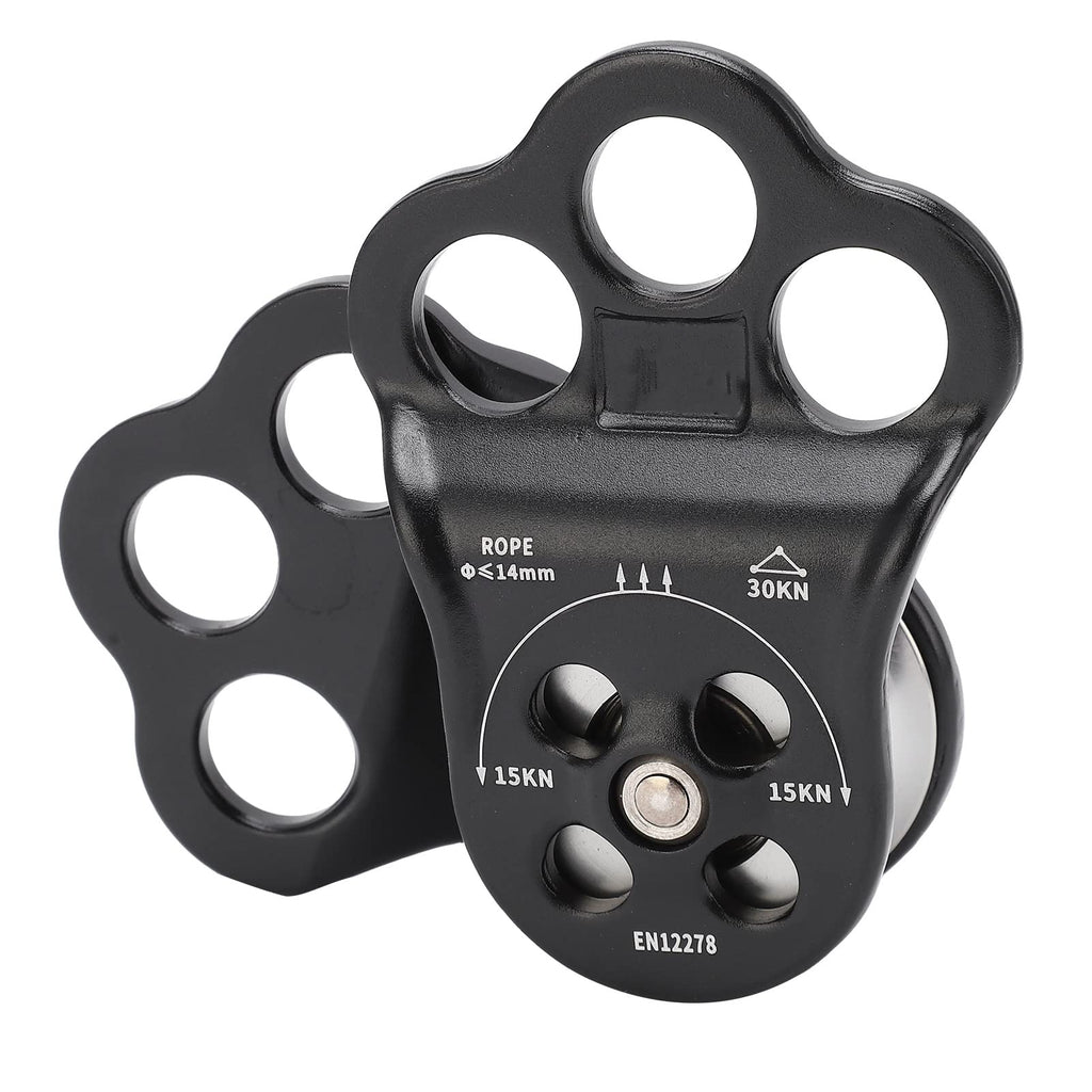 SUNGOOYUE 3 Hole Side Plate Pulley, Triple Hanging Points 30KN Aviation Aluminum Alloy Dual Bearing Hitch Climber Pulley for Climbing Rescue Aerial Work