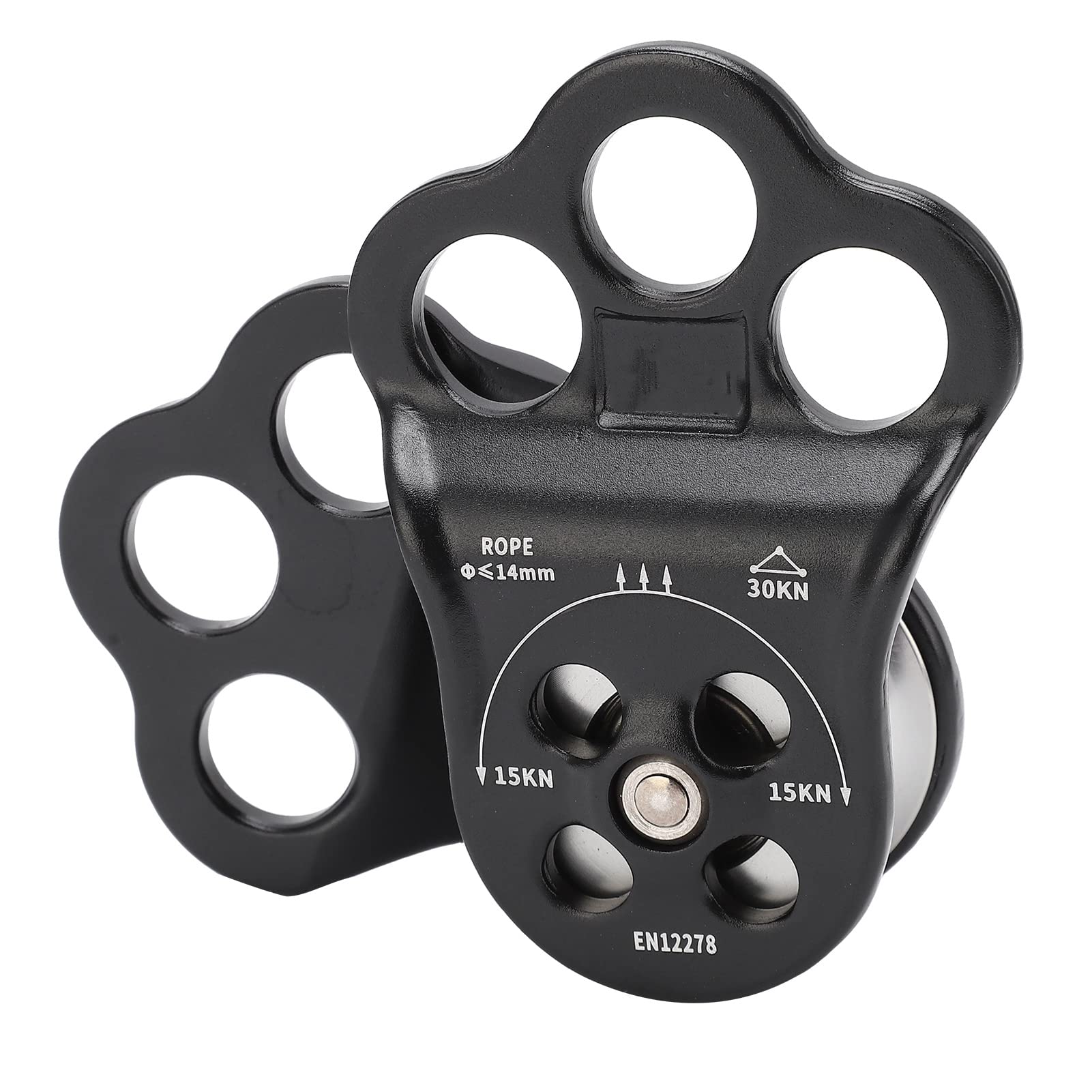 SUNGOOYUE 3 Hole Side Plate Pulley, Triple Hanging Points 30KN Aviation Aluminum Alloy Dual Bearing Hitch Climber Pulley for Climbing Rescue Aerial Work