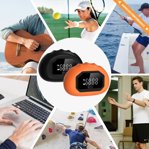 HICHOR Hand Grip Strength Tester Trainer - Strength Dynamometer for Fun Rechargeable Hand Exercising Device with Finger Exerciser and Stretcher Exercise Workout Equipment for Palm Black Orange