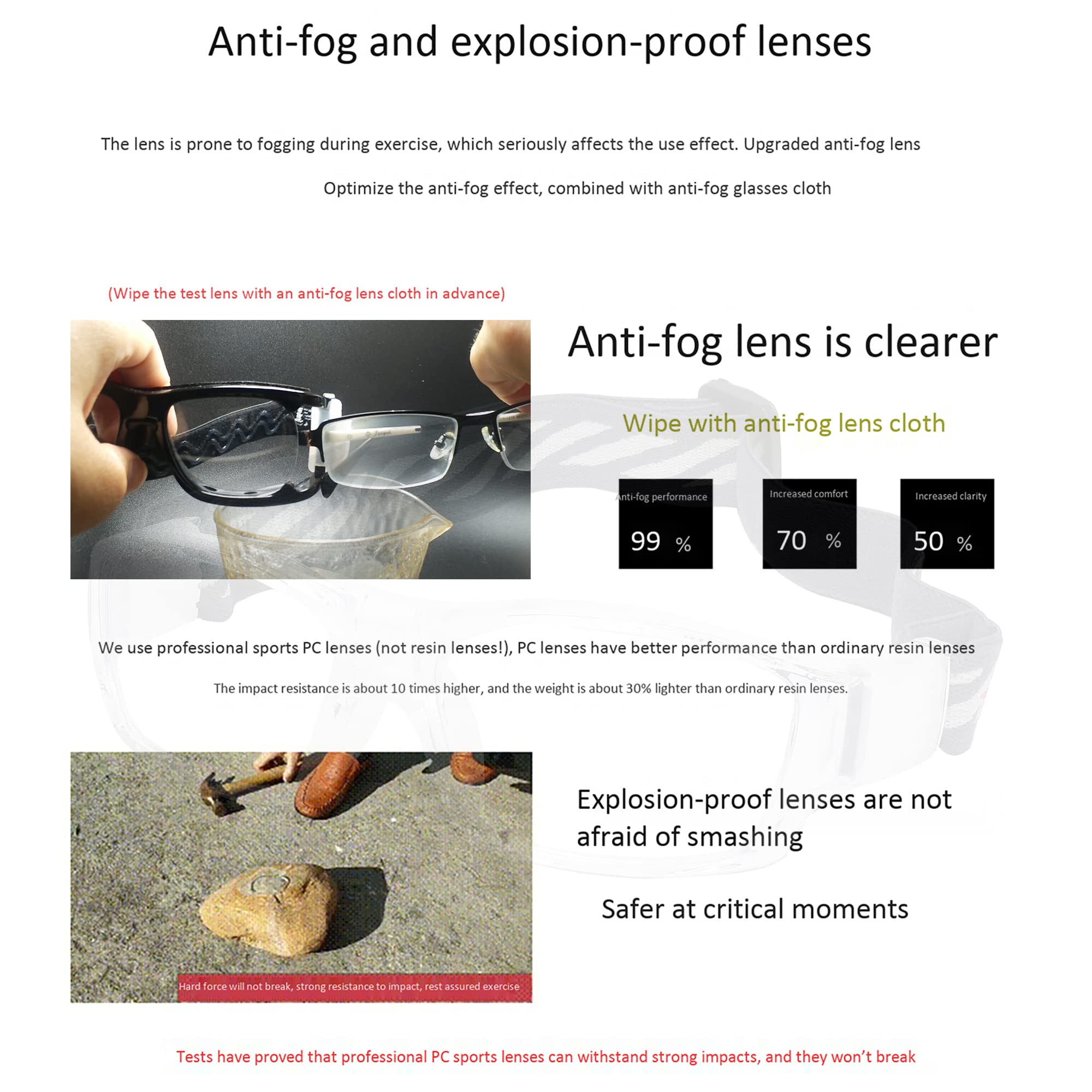 SooGree Sport Glasses Goggles Basketball Soccer Sports Protective Eyewear Goggles Safety Glasses-Replaceable Prescription Lens (8031 Transparent Frame White Pad)