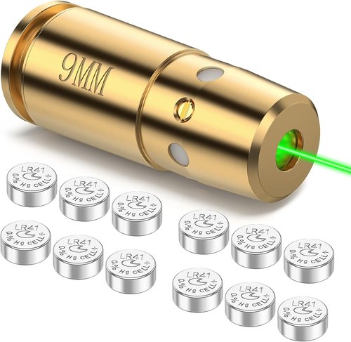EZshoot 9mm Green Laser Boresighter - Accurate Sight Alignment with 12 Batteries Included