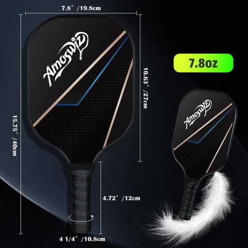 Amoswiz Pickleball Paddles Set of 4, Black Pickleball Rackets with 4 Pickleball Balls & a Backpack, Pickleball Gifts for Men & Women