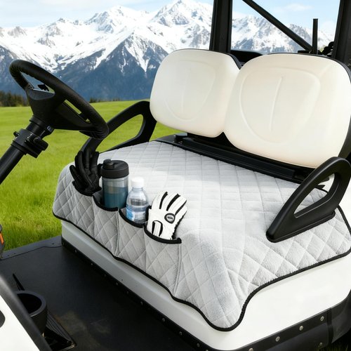 Gilprop Golf Cart Seat Cover, Universal 2 Seat Golf Cart Towel Blanket with 4 Front Pockets and Non-Slip Backing, Soft Protector for Outdoor Carts, 50.5 x 32 Inch
