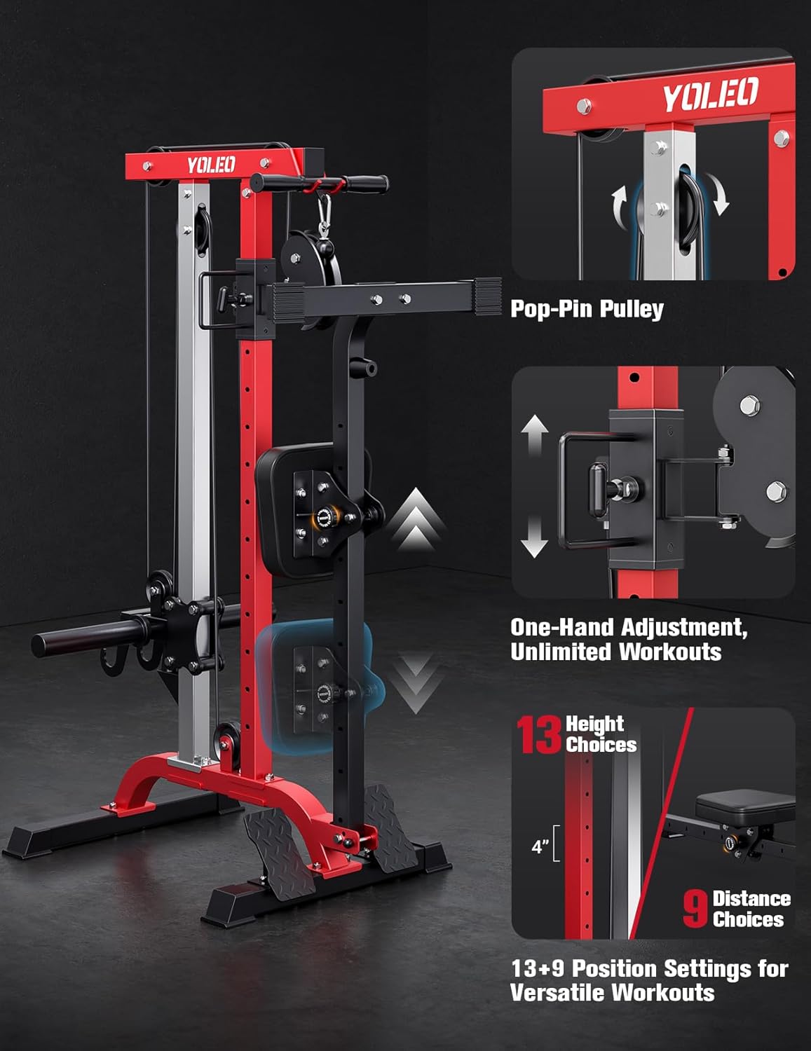 YOLEO Power Cage - Smooth Dual Pulley System with 1700LBS Capacity | Adjustable Cable Crossover for Home Gym
