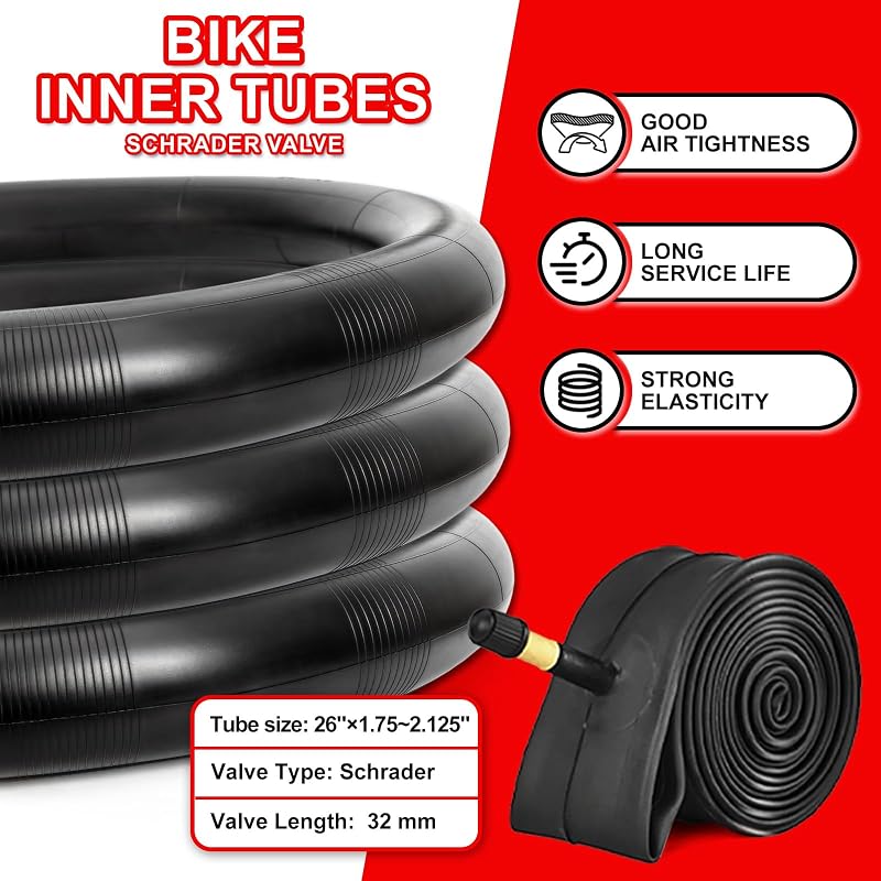 26x1.95 Inch Mountain Bike Tires & Tubes Set (2 Pack) Foldable, Schrader Valve