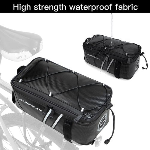 Sunpeak Bike Rack Bag, 7L Waterproof Rear Rack Bag for Bicycle & Ebike, Reflective Bike Trunk Bag with Adjustable Bungee Cord, Bicycle Cargo Bag for Commuting, Travel, Outdoor Cycling