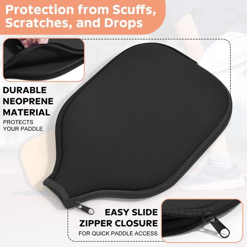2 Pcs Pickleball Paddle Covers, Universal Case Size - 8.6 x 12.2 inches Zippered Racket Sleeve, Durable Neoprene Paddle Cover, Paddle Storage Bag for Most USAPA Standard (Black) (Black) (Black)