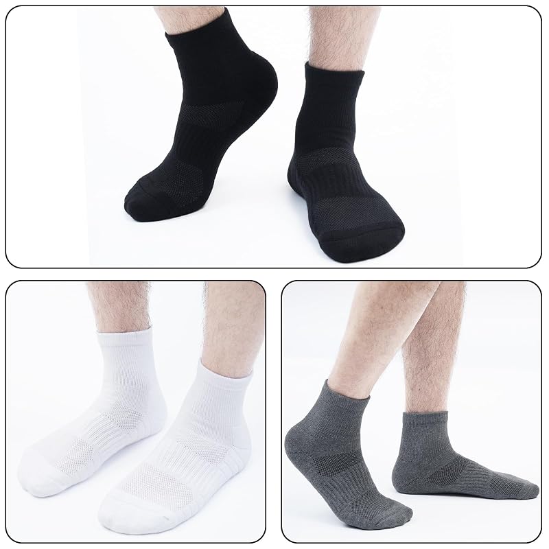 Monxiery 5 Pairs Mens Cotton Cushioned Ankle Socks, Moisture-Wicking Breathable Athletic Socks – White, Large-XL