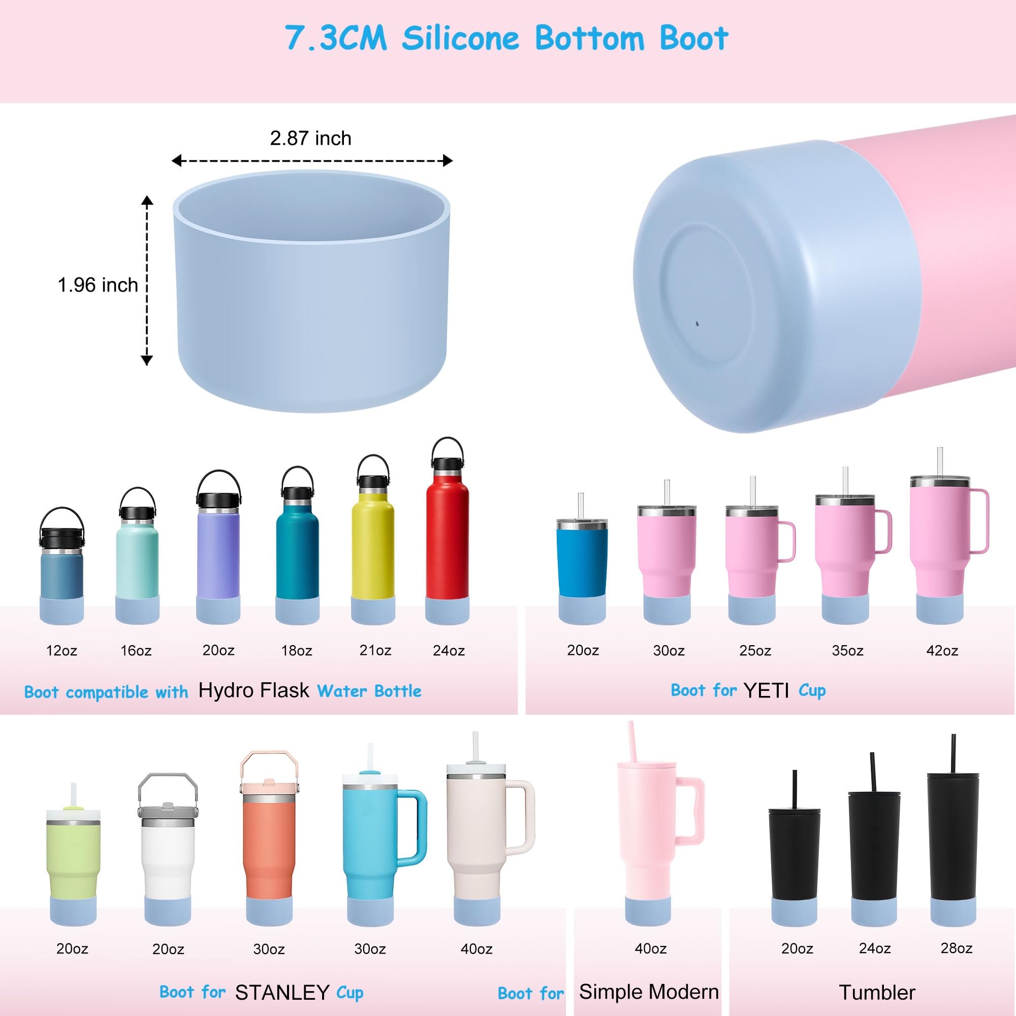 2-Pack Silicone Boot for 40 30 20 OZ Stanley Cup Accessories, Anti-Slip Thick Protective Sleeve Cover for Stanley 20OZ 30OZ Tumbler Ice-Flow 16OZ Bottle, Boots for Yeti Cups Protector Bottom Bumper