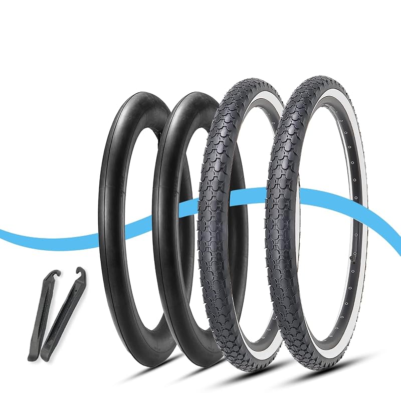 2-Pack 26x2.125 Cruiser Tire Set with Tubes & Levers - White Wall, Knobby Tread (Variation: White Sidewall+26x2.125)