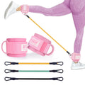 Ankle Straps Resistance Bands with Cuffs, Ankle Bands for Working Out, Ankle Resistance Band for Leg, Booty Workout Equipment for Kickbacks Hip Fitness Training (Pink with 3 Resistance Bands)