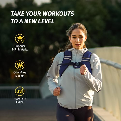 ZELUS Weighted Vest, Washable Z-Fit Soft Iron Weighted Vest for Women and Men, 5/10/15 lb Weight Vest with Reflective Strips & Adjustable Straps, Ultra Thin Weight Vest for Gym Strength Training (15lb) Deep Blue