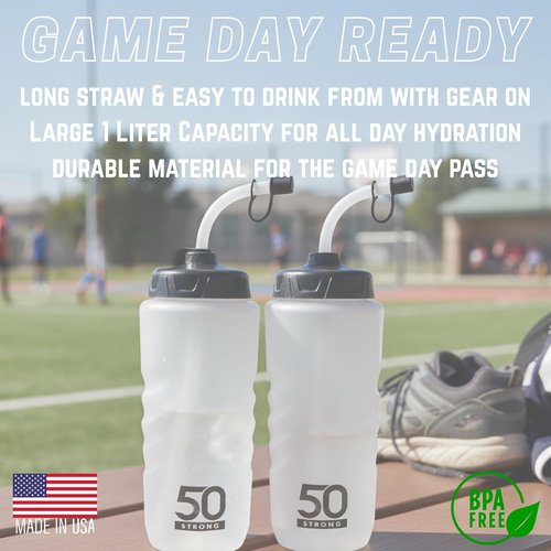 50 Strong Water Bottle | 1 Liter BPA-Free Sports Bottles with Straw - 2-Pack for Easy Squeeze & Grip