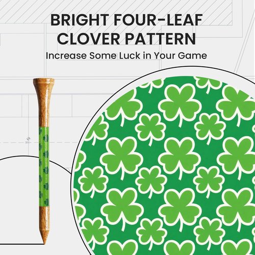 Amy Sport Golf Tees Western Birch Wood 5X More Durable 5X Stronger Value 50 Pack 1 1/2 2 3/4 3 1/4 Inch, Reduce Friction Wooden Long-Lasting, Spin Tall Sturdy Base for Stability (Clover, 3 1/4 Inch)