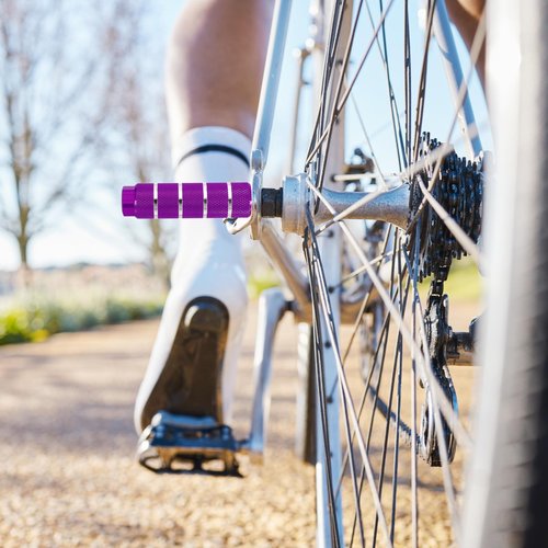 PATIKIL Bike Pegs Fit 3/8 Inch Axles, 4 Pack Aluminum Alloy Anti-Skid Lead Foot Bicycle Peg Back Seat Stands with Stripe for BMX Mountain Dirt Bike Cycling Rear Stunt Pegs, Purple/Black