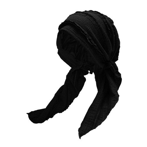 ZLYC Chemo Headwear Pre Tied Head Scarf Headwraps Lightweight Turban Beanie Cap for Women, Ruffle Black