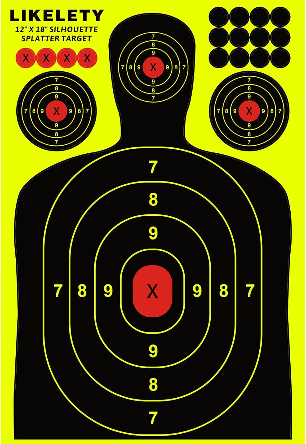 Silhouette Splatter Targets - Adhesive Shooting Target Stickers for Indoor/Outdoor Practice | 12x18 Inch, 10/25/50 Pack