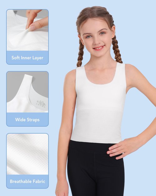 SALIA GIRL Top Bras for Kids 7-8 Seamless Bras Tank Sports Bra 8-10 No Pads, Double Layer on Chest